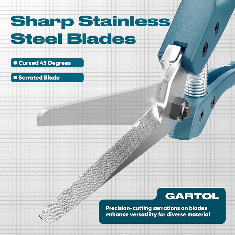 GARTOL 8" Scissors All Purpose Heavy Duty, Ultra sharp Tin Snips with Cable Notch, Finely Serrated Angled-Blades - Industrial Scissors for Carpet, Cardboard, Sheet Metal, Leather, Insulation, Wires - Image 2